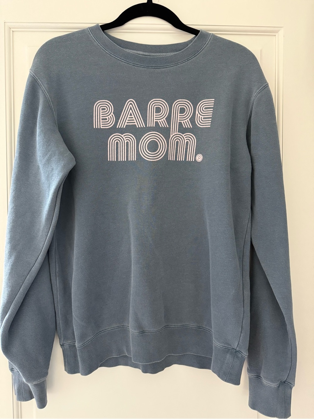 Pure Barre “Barre Mom” Sweatshirt in Slate Blue, Sz. XS